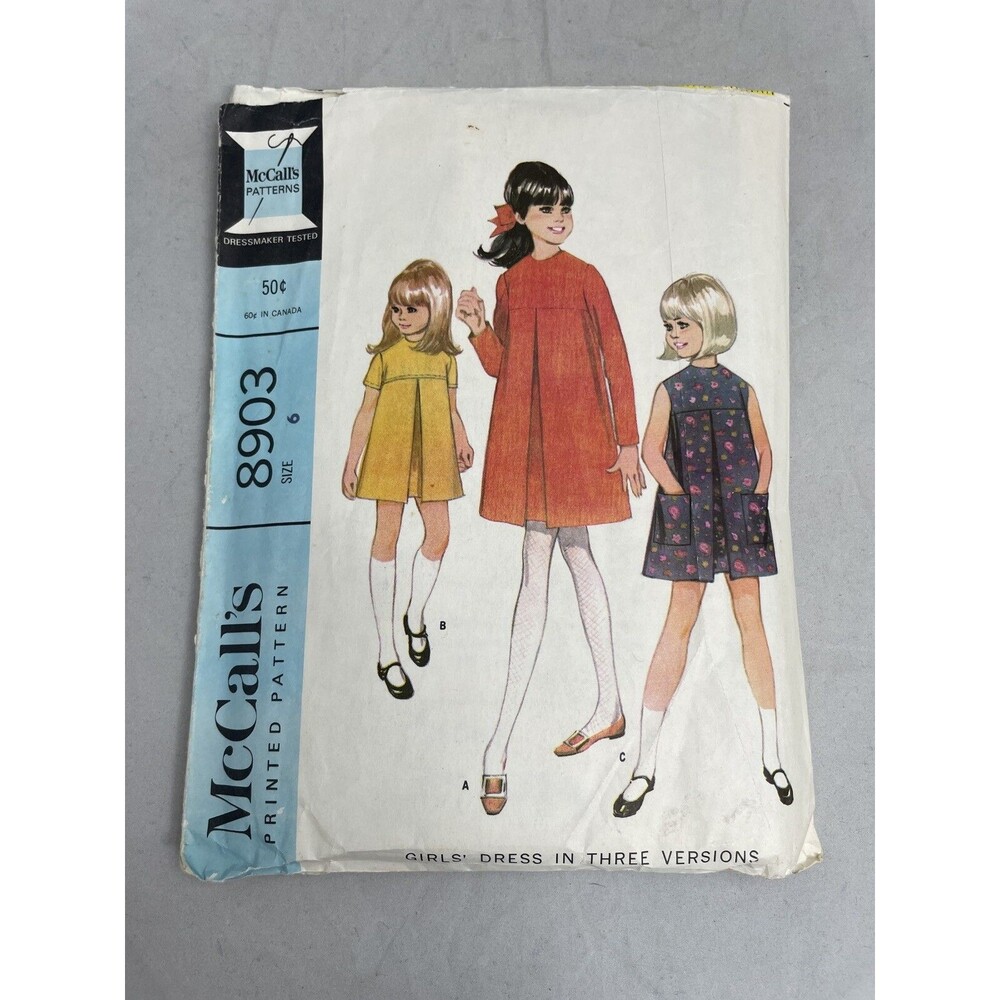 1967 McCalls Sewing Pattern 8903 Girls Dress 3 Styles Size 6